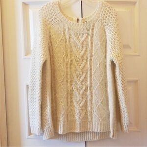 Cynthia Rowley Classic Casual Cable Knit Wool Sweater Ivory Off White Size S